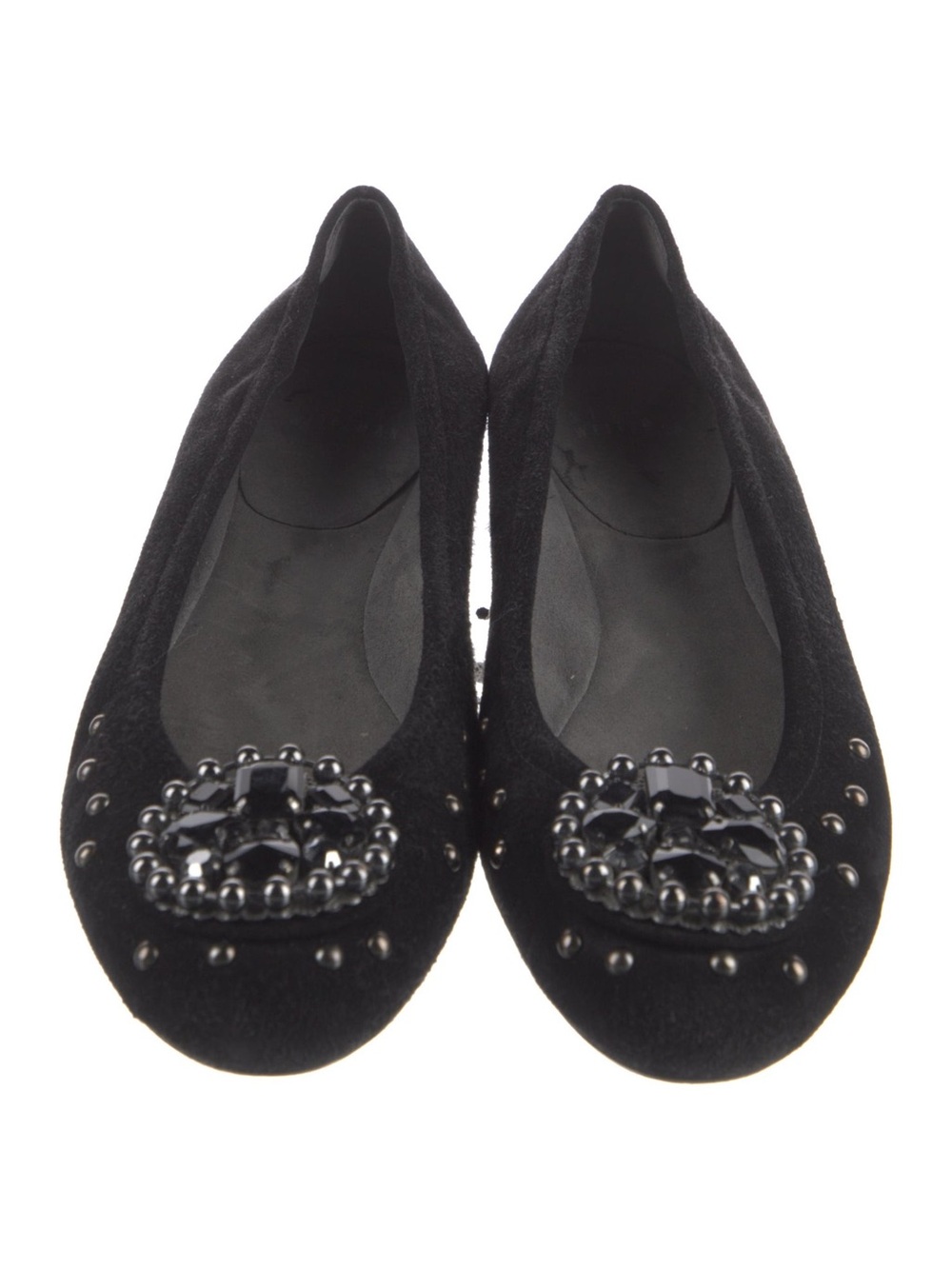 Stuart Weitzman Jill Black Suede Jeweled Studded Ballet Flats 8M Spain